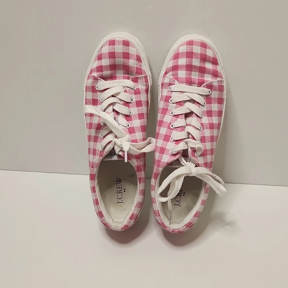 J.CREW Women's Pink and White Gingham Lace-Up 